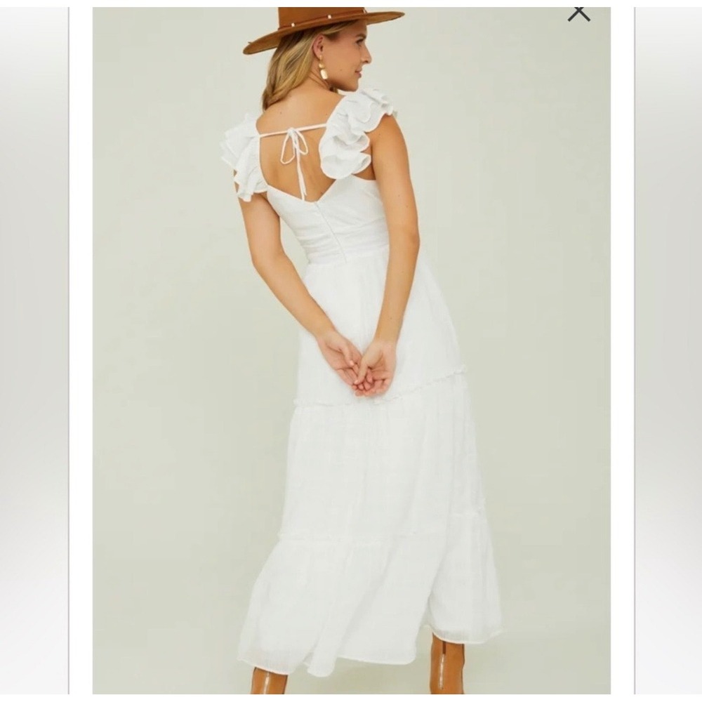 Altar'd State Ruffle Tiered Maxi Dress Women XS White Bridal Coastal cowgirl - Picture 8 of 11